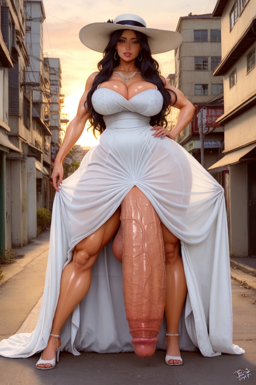 Looking At Viewer, Hyper Thick Cock, Braless Shemale AI Porn