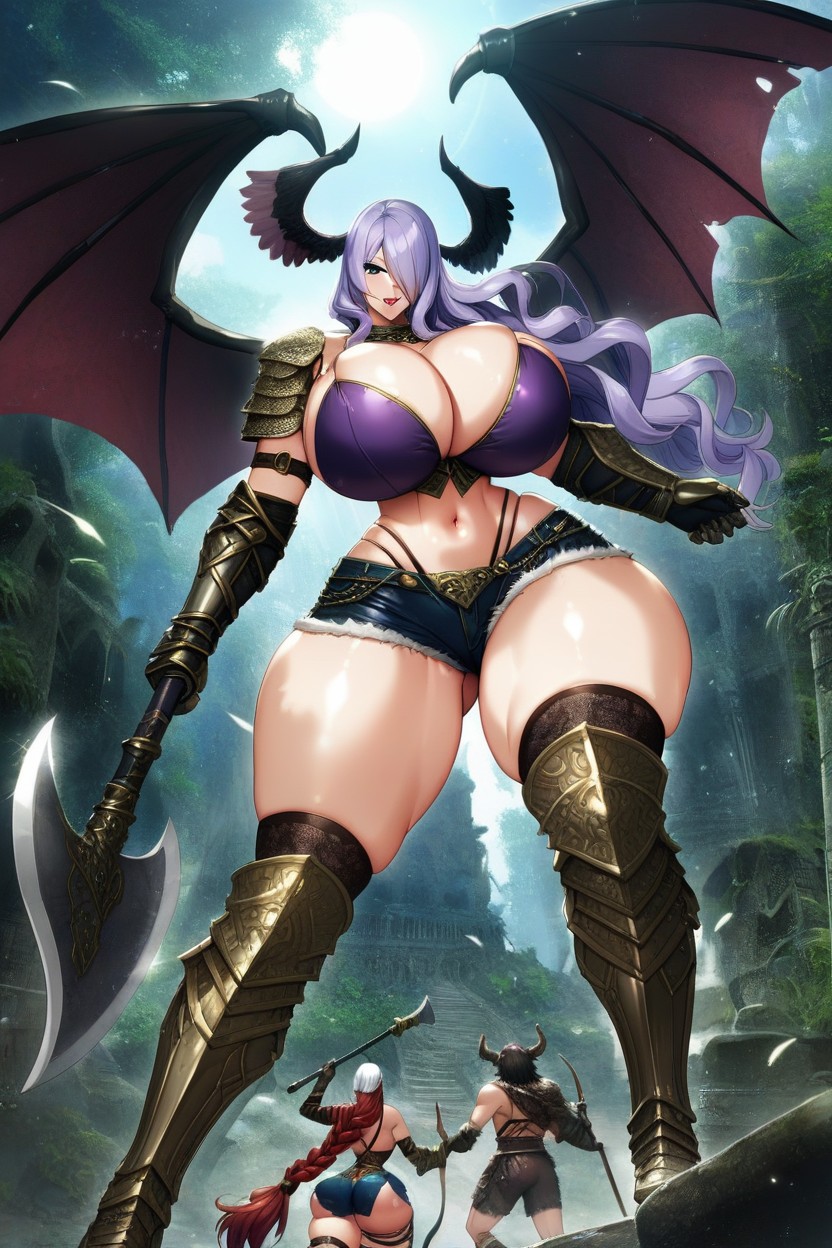 Huge Gold Metal Cuirass With Red Sleeves, Tight Black Booty Shorts, Extremely Large Ass Hentai AI Porn
