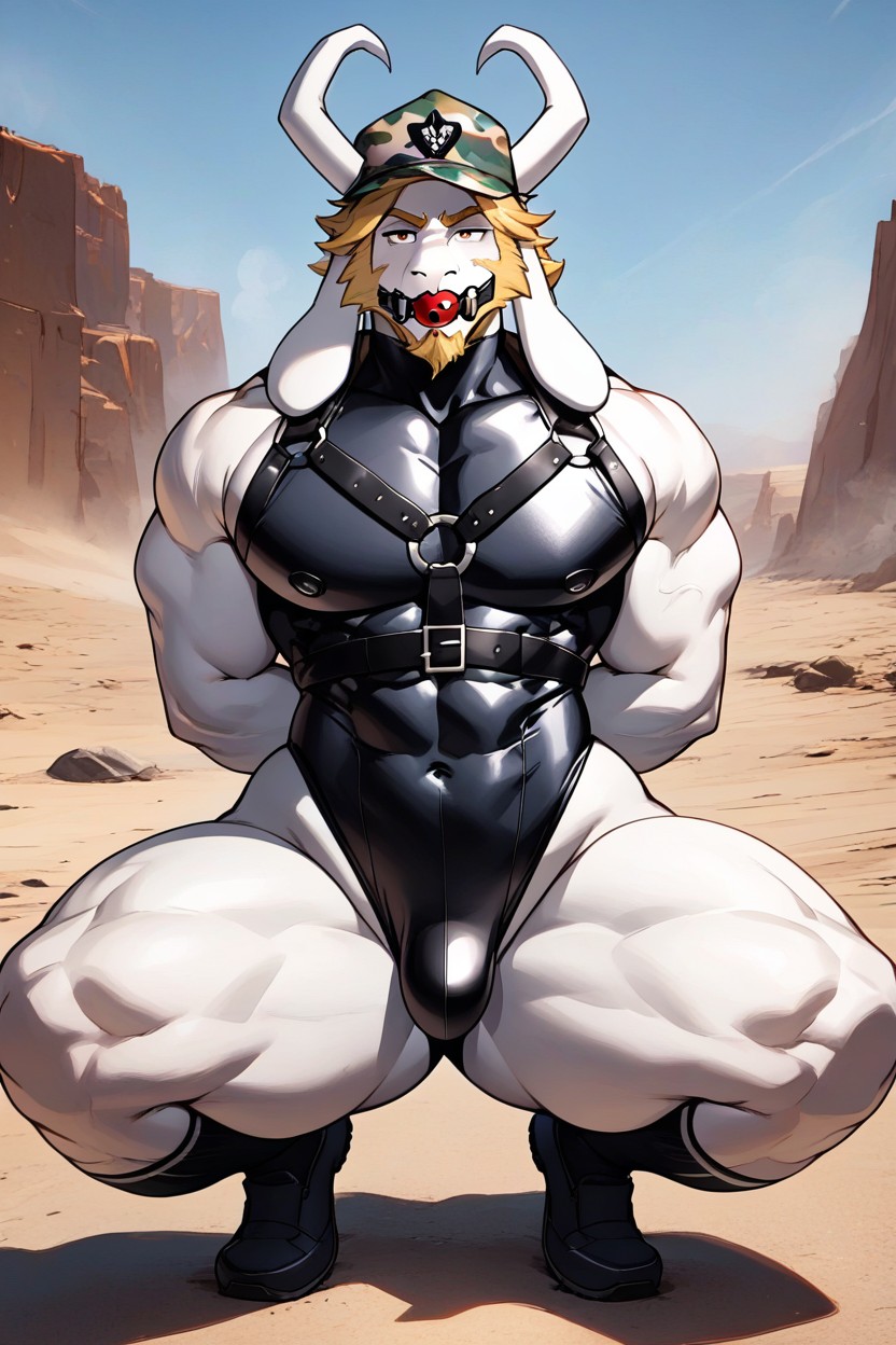 Squatting, Hair, Arms Behind Back AI Gay Porn