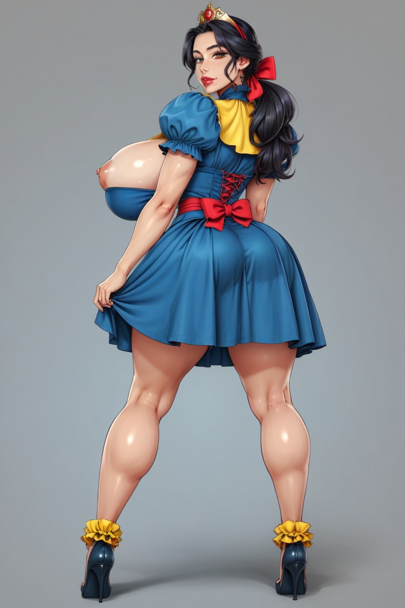 Rear View, Hourglass, Lifts Hem Of Dress AI Porn