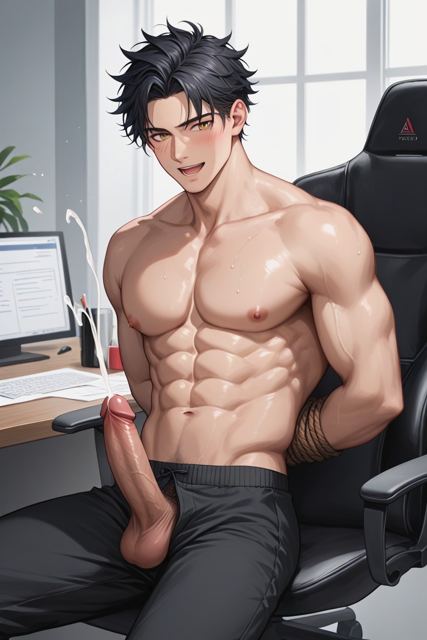 Black Hair, Moaning, Anime-like Hair Style AI Gay Porn