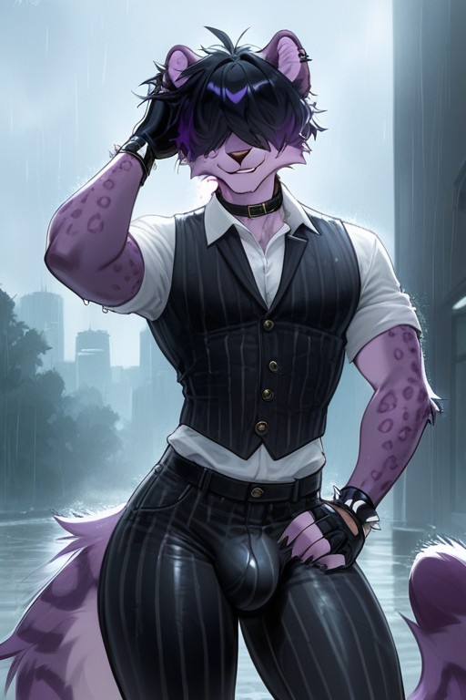 Feminine, Baggy Sleeves, Spiky Bracelets Furry AI Porn
