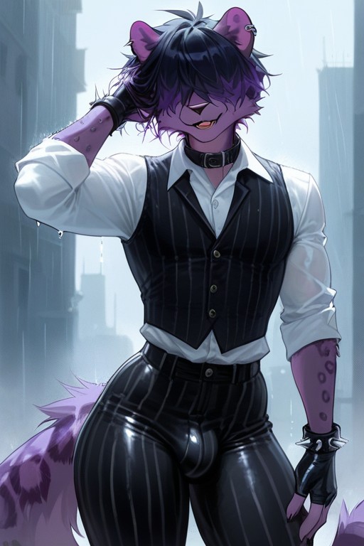 Lean Body, Baggy Sleeves, Striped Trousers Furry AI Porn