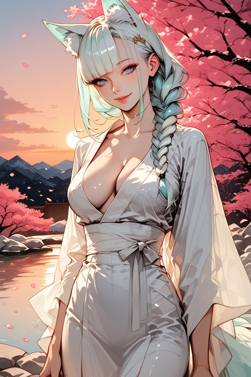 Wide Angle, Crystal Blue Eyes, Freckles On Face Hentai IA