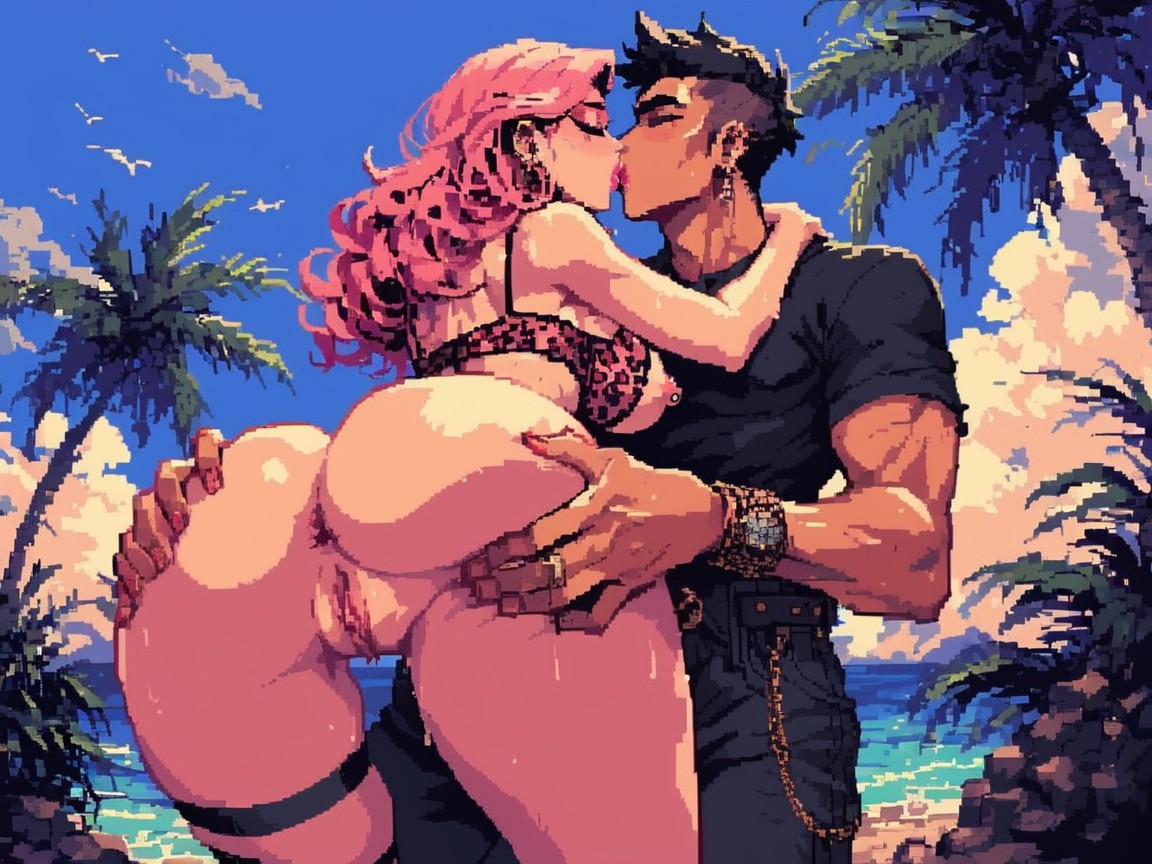 Pink Eyebrows, Location The Beach, Extremely Pretty Goth Bimbo AI Porn