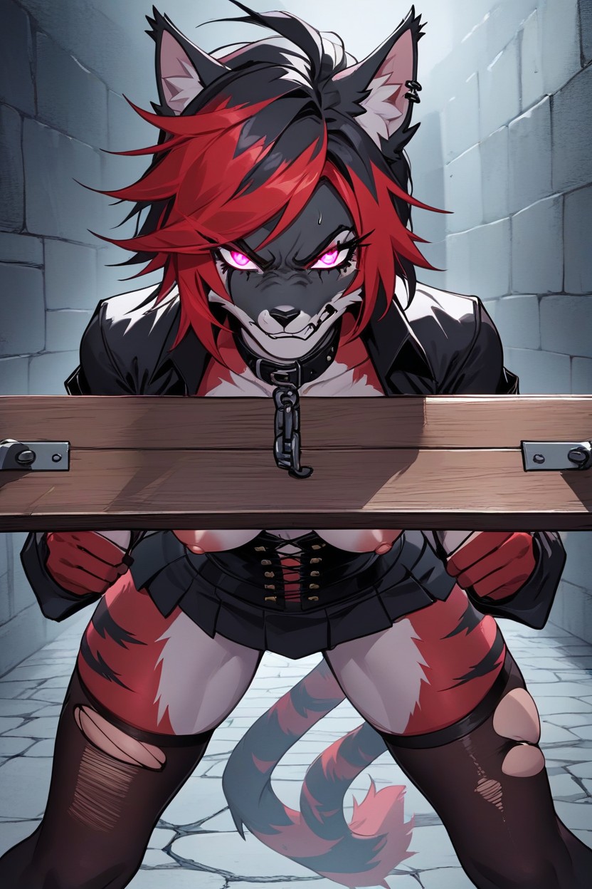 Red Fur Black Stripes, Torn Clothes, Two Females Furry AI Porn