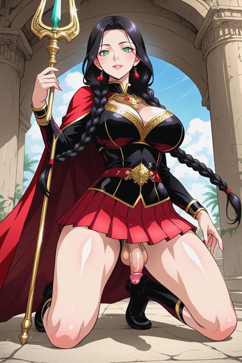 Red Cape, Balls Hanging, View To Viewer Shemale AI Porn