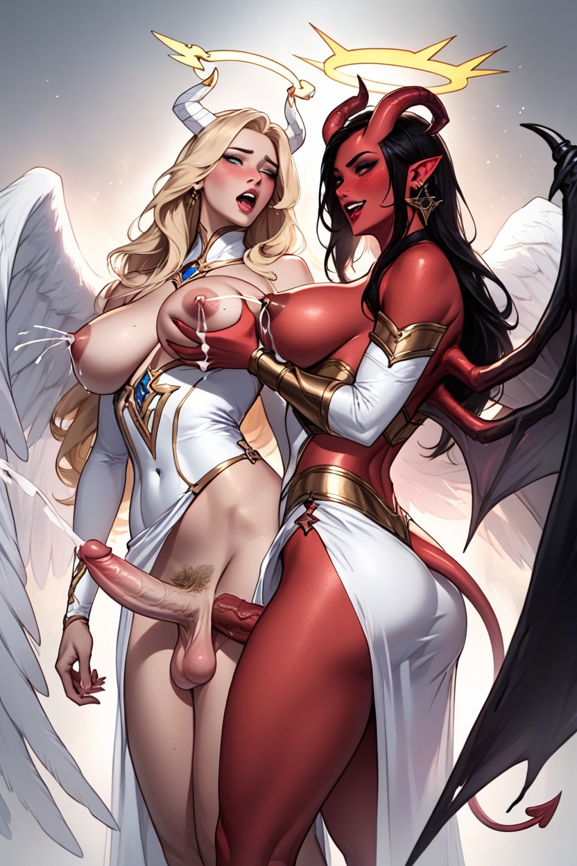 Futa Angel Orgasm Face, Round Ass, Futa Angel With Halo Of Yellow Light Shemale AI Porn