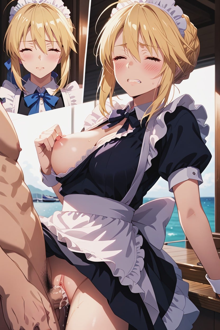 Sad, Pretty Face, One Breast Exposed Hentai AI Porn