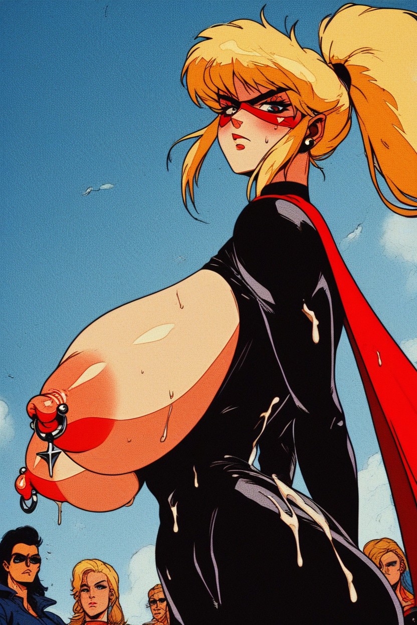 Red Cape, Huge Sagging Nipples, Enlarged Nipples AI Porn