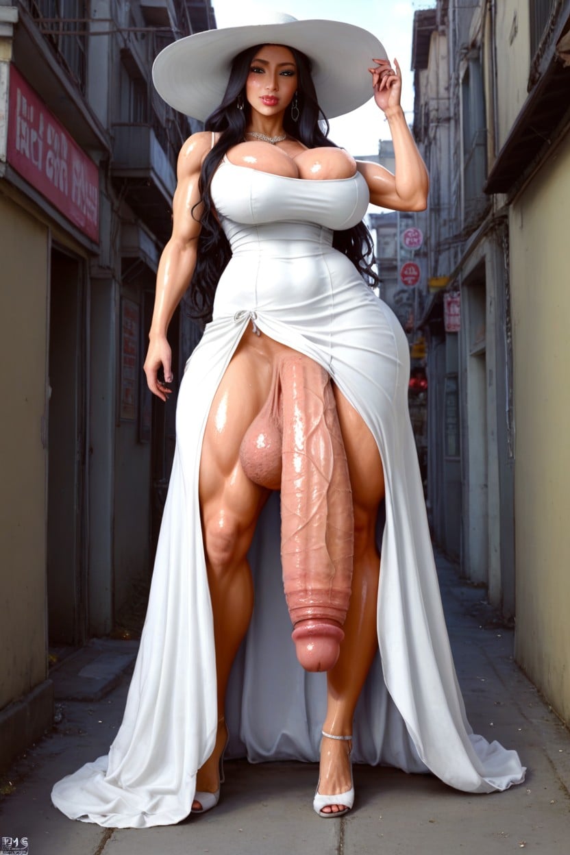 Extremely Muscular, Flowing Dress, Large Breasts Shemale AI Porn