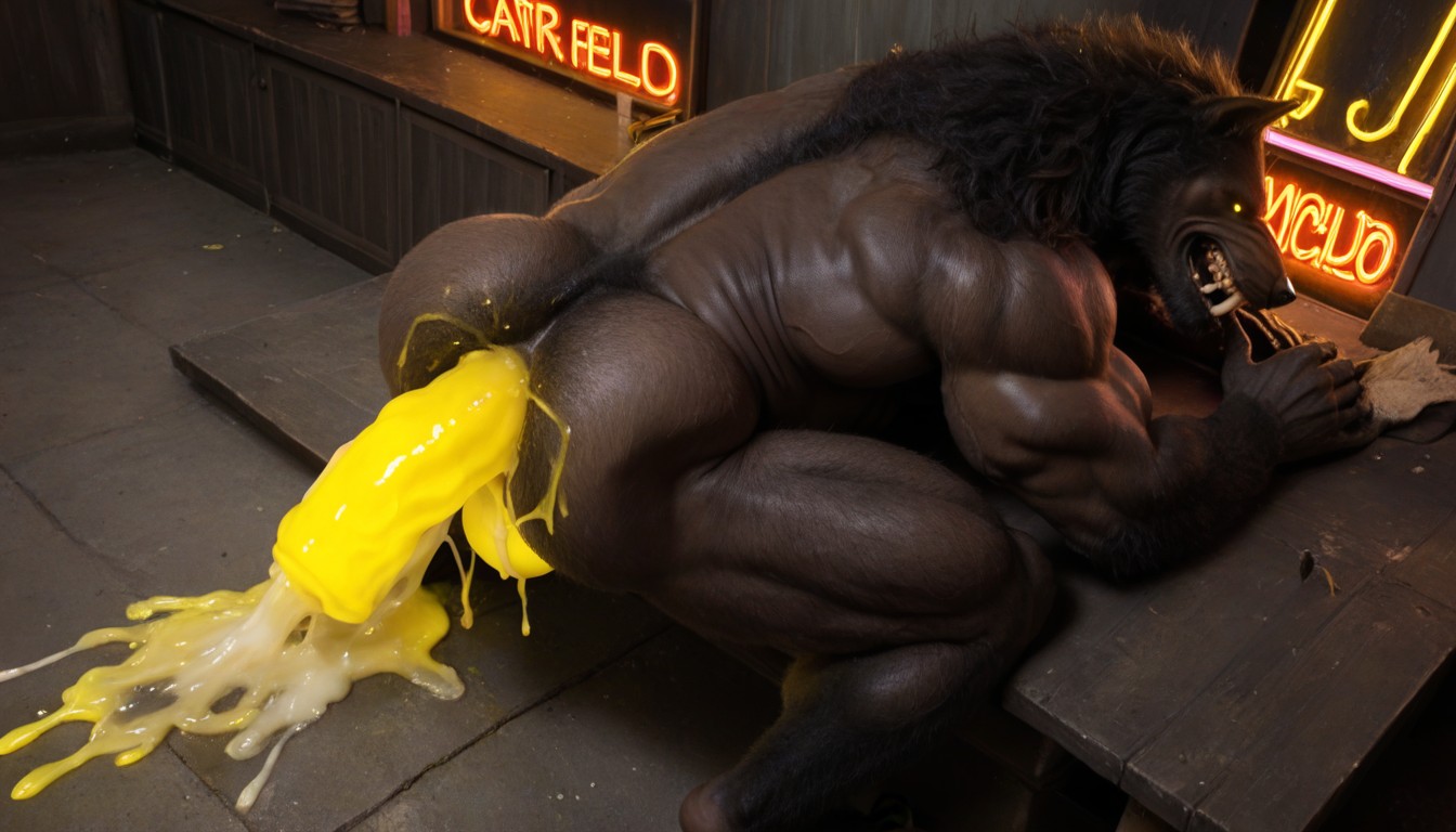 Gay Werewolf Is Bottom, Hdr, Werewolf Has Hyper Belly Bulge By Massive Equidildo AI Gay Porn