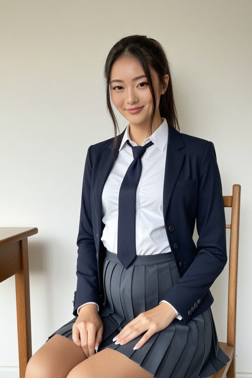Scrawny, Light Smile, Diagonal Bangs AI Porn