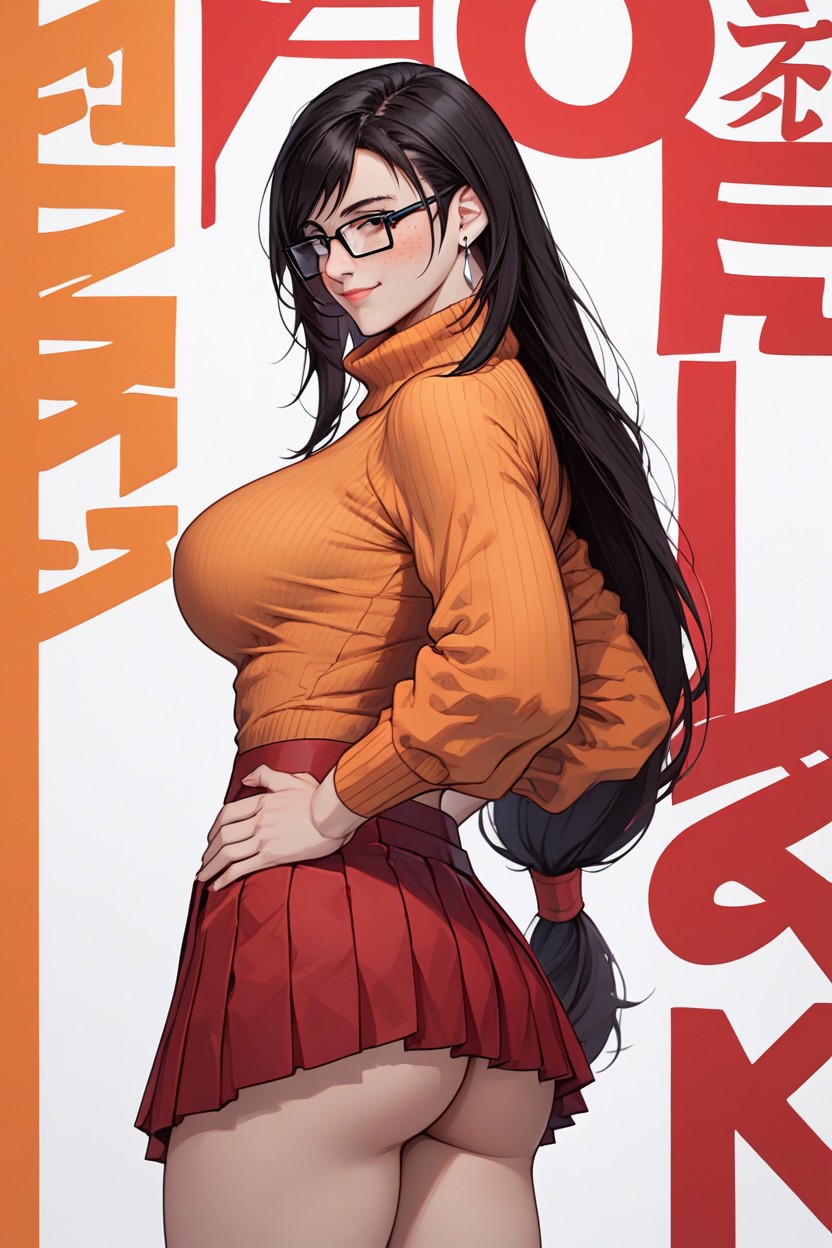 Big Ass, Waist Shot, Red Pleated Skirt Hentai AI Porn