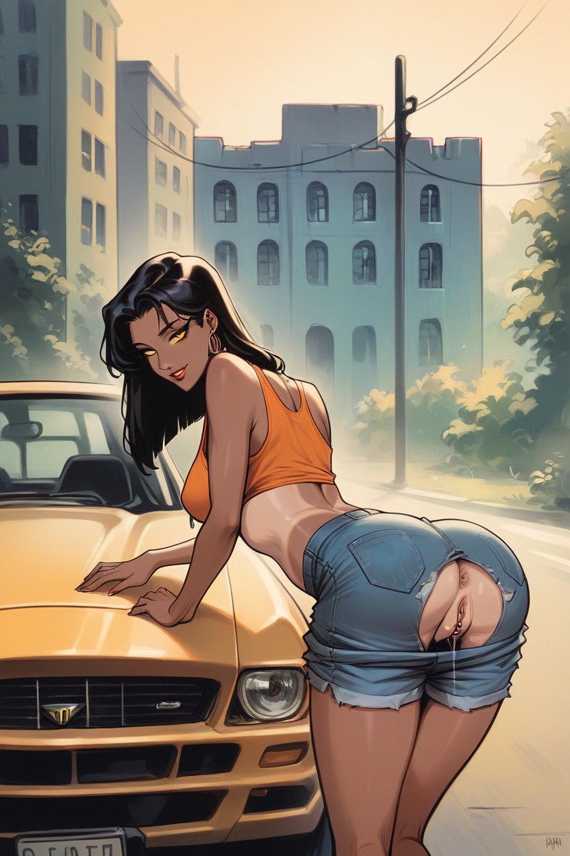 Thick Eyelashes, Buildings In Distance, Looking At Viewer Hentai AI Porn
