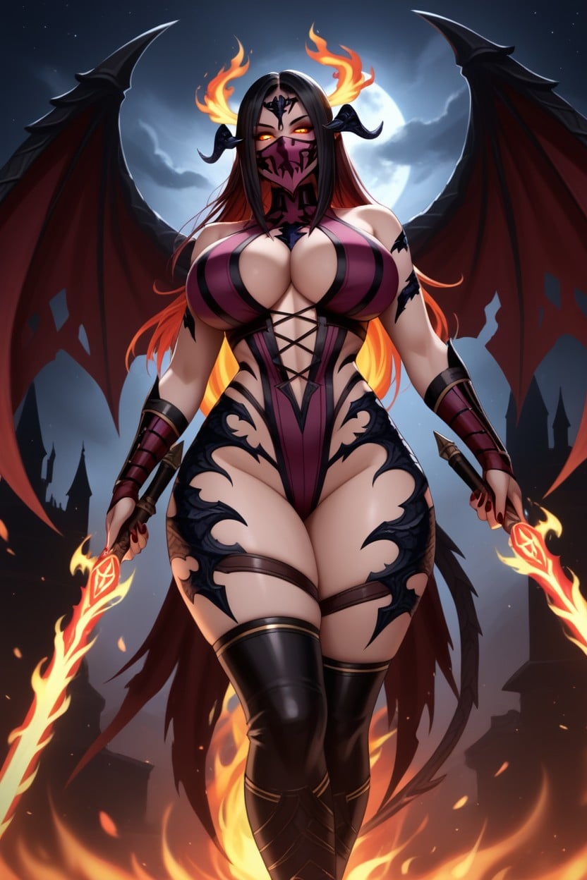 "hellhound From Monster Woman Encyclopedia", Burning Castle, Glowing Rune Tattoos On Arms Furry AI Porn