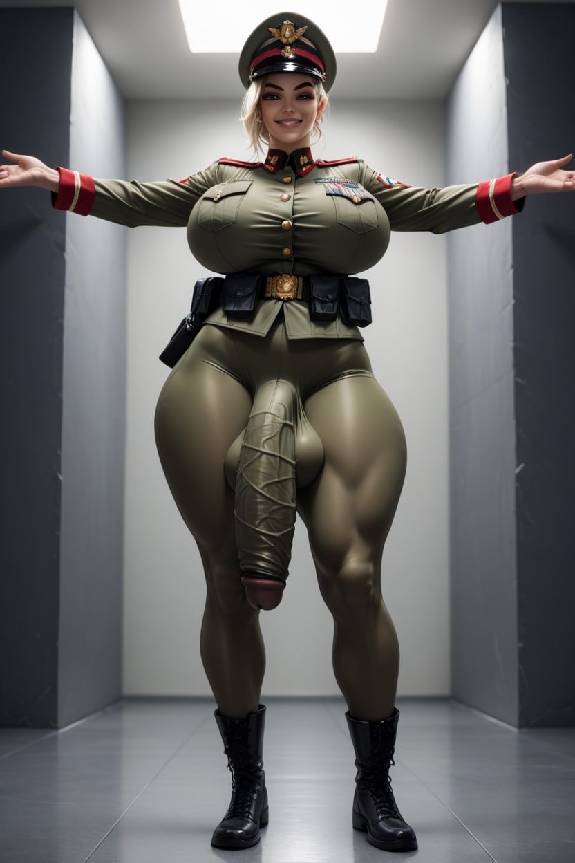 Penis Outline, Military Uniform, Big Breasts Hentai AI Porn