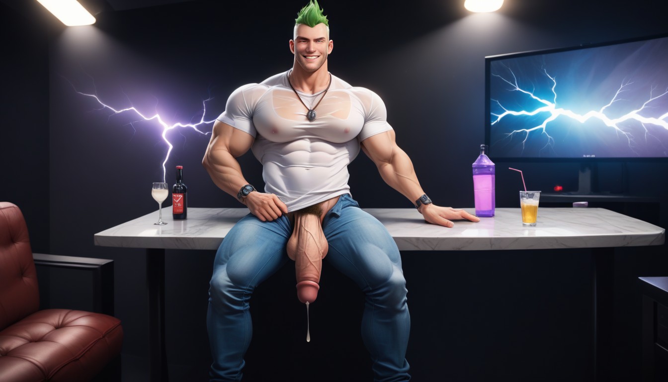 High Detailed, Big Low Hanging Balls, Lightning Powers AI Gay Porn