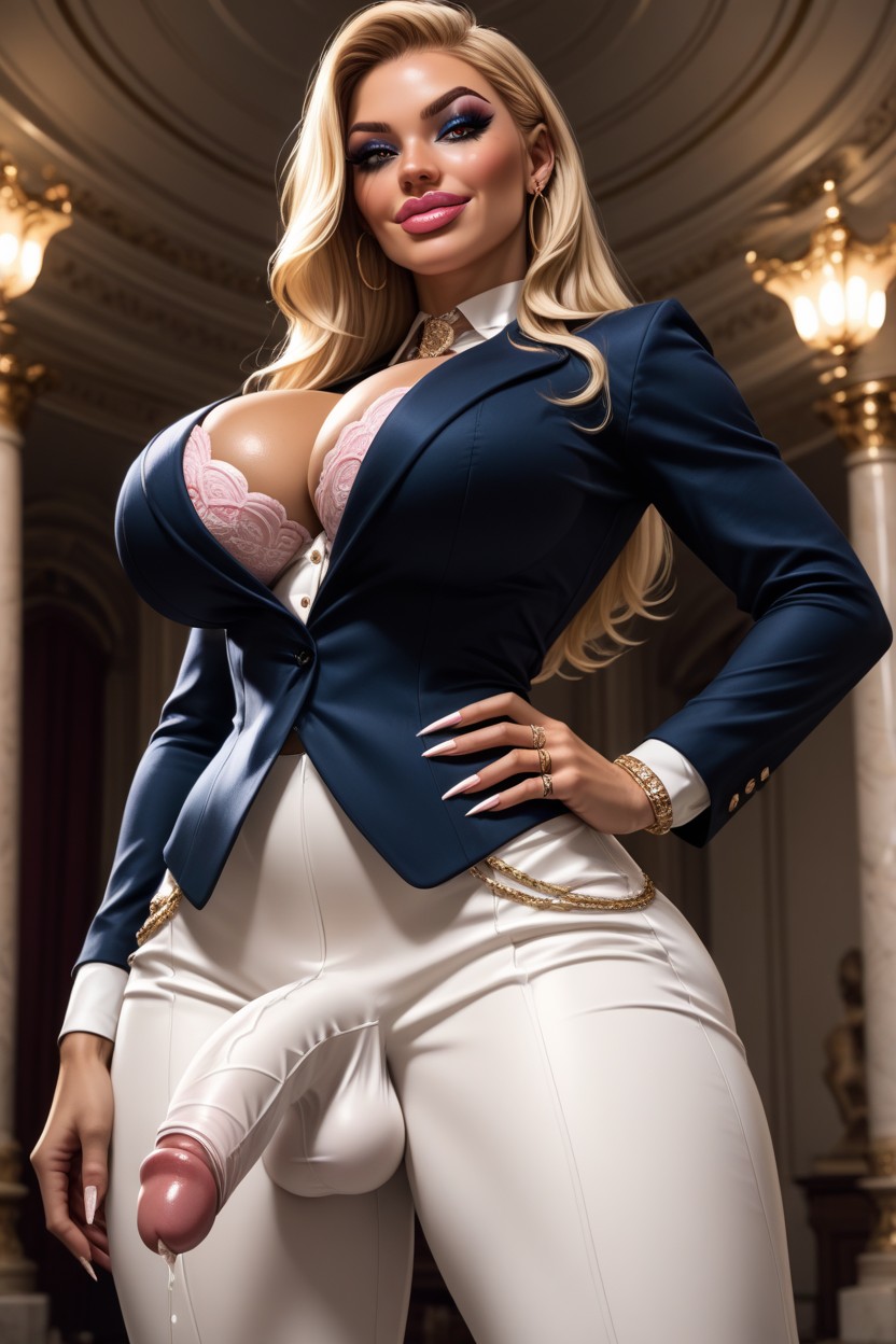Half Dressed, Close Up, Average Cock Shemale AI Porn