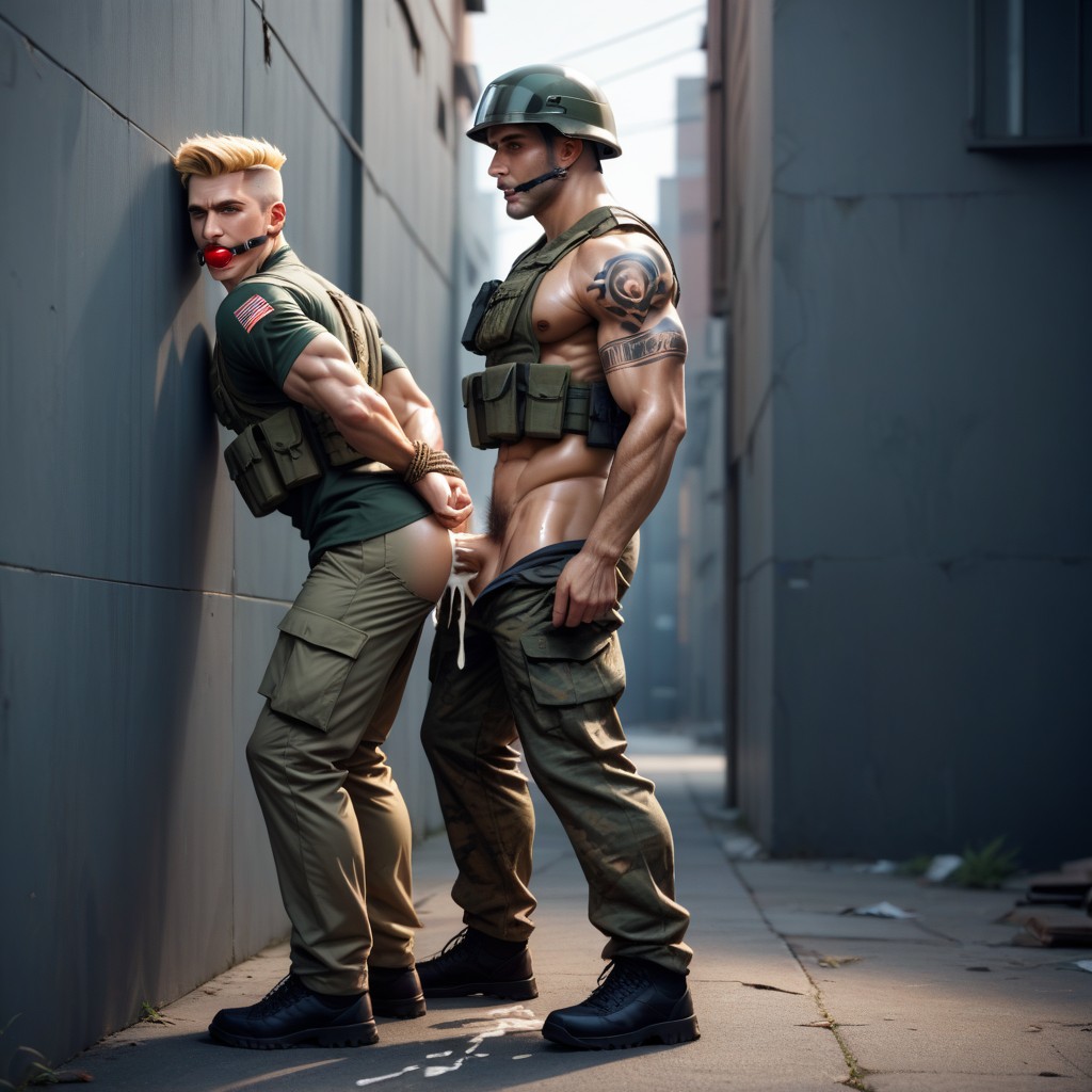 Camo Battle Dress, Cumming, Cargo Trousers AI Gay Porn