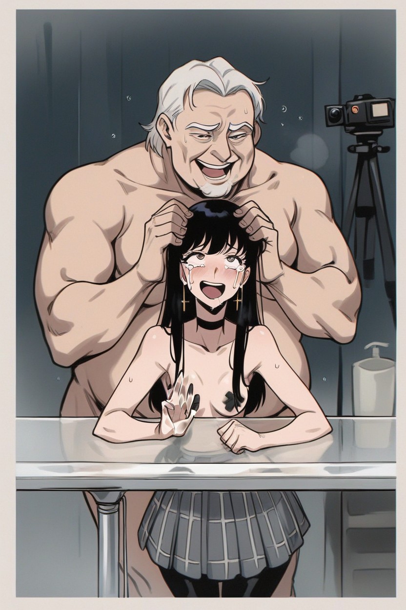Moaning, Over A Desk, Grey Plaid Skirt Hentai AI Porn