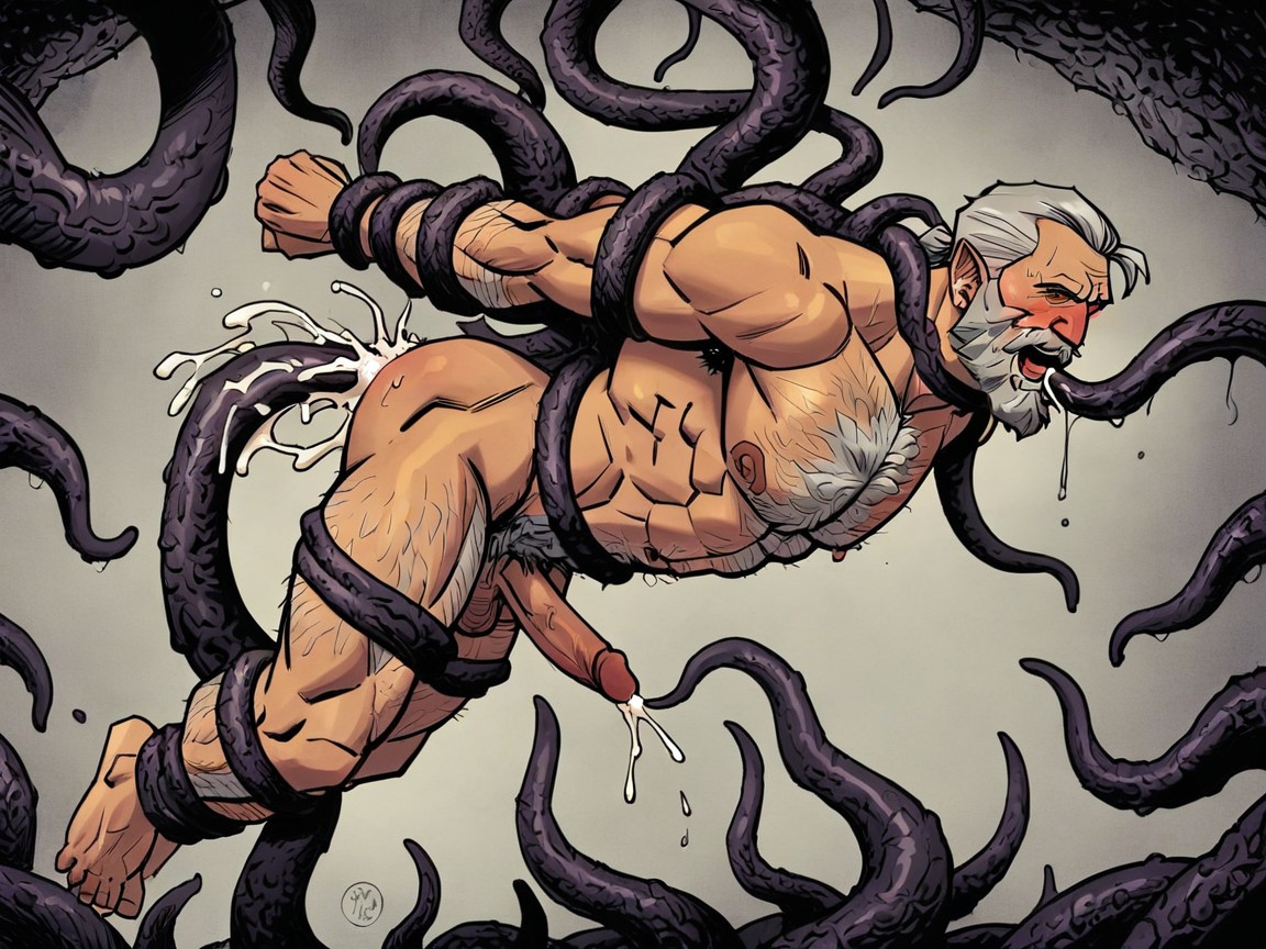 Hanging By Tentacles, Cum Forcefully, Full Body AI Gay Porn