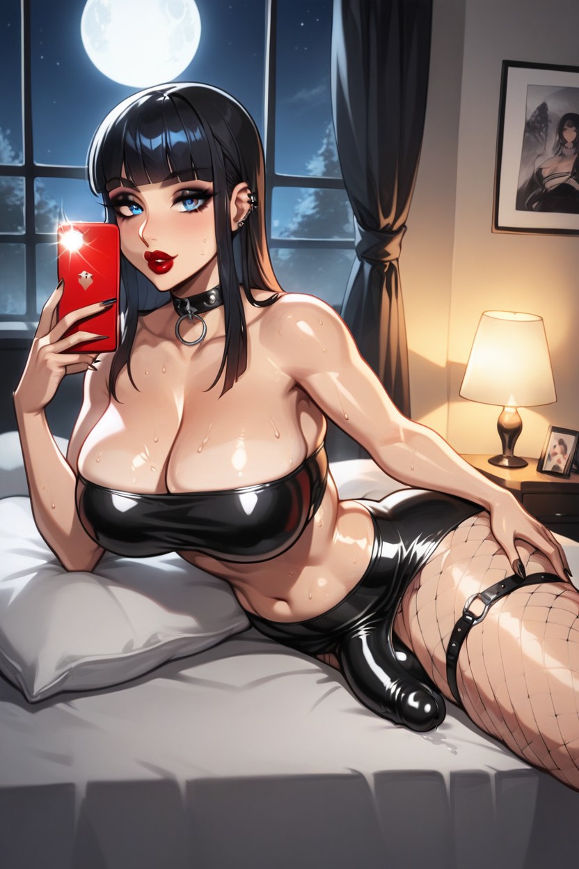 Bedroom, Oiled Body, Latex Choker Hentai IA