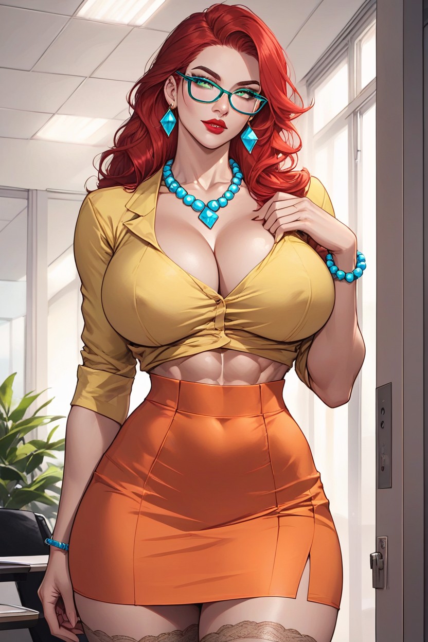 Busty Lips Red In Lipstick, Hourglass, Beautiful Hentai IA
