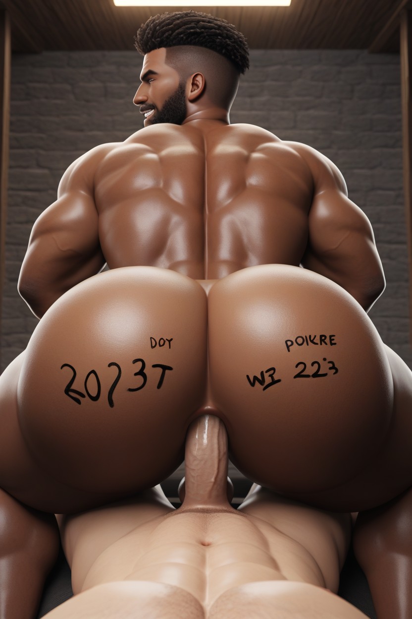 Body Writing Is The Demon Enjoying Playing With The Tops Dick In His Mouth, Dark Brown Skin, Power Bottom ゲイAIポルノ