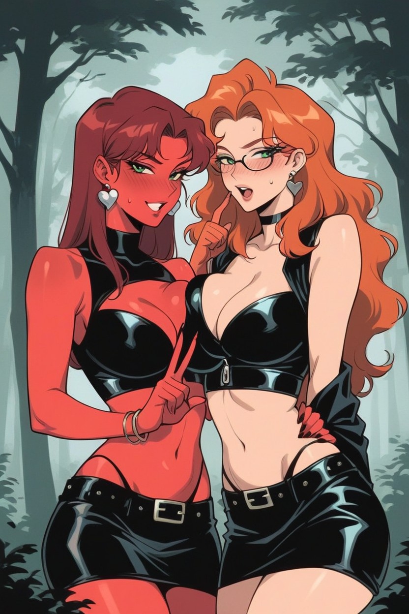 One Human Woman, Model, Two Women Hentai AI Porn