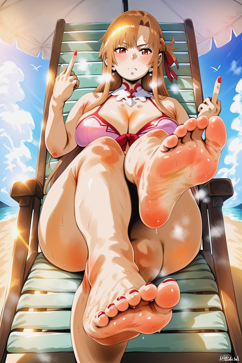 20+, Feet Highlighted, Pink Bikini Hentai AI Porn