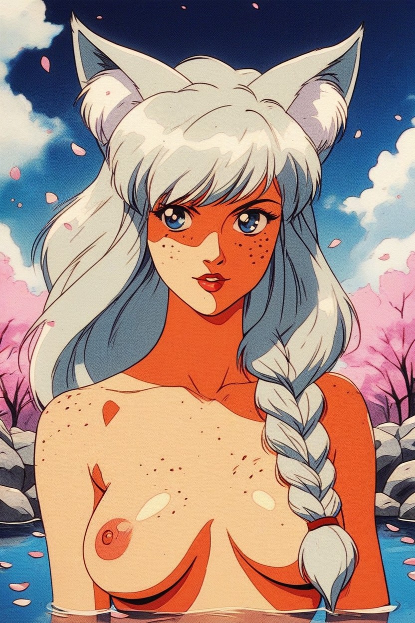 Kitsune Ears, Crystal Blue Eyes, Onsen Hentai AI Porn
