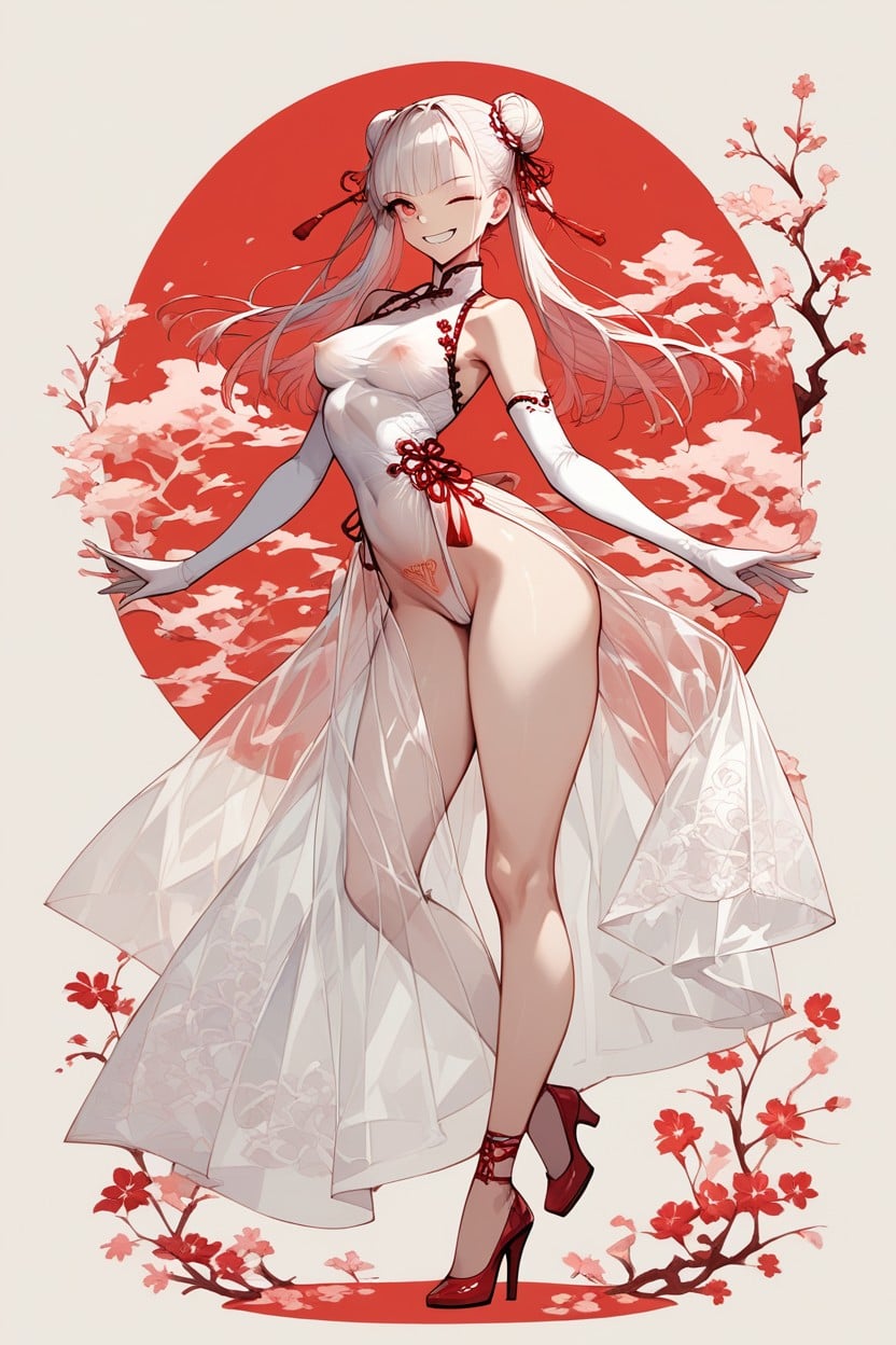 High Neck, Chinese Temple Background, Wind In Hair Hentai AI Porn