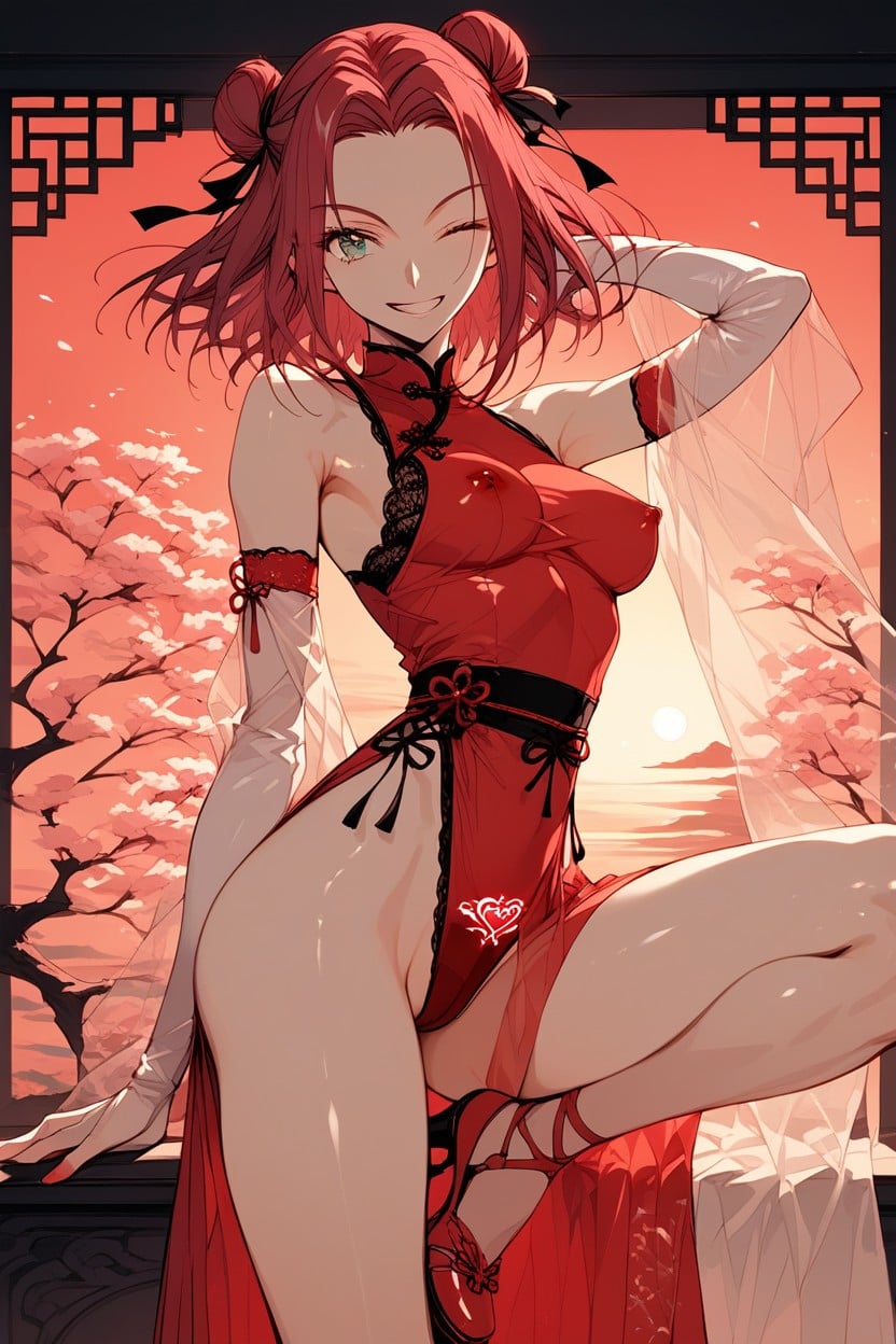 Front Open Skirt, Transparent Silk Leotard, Sleeveless Hentai AI Porn