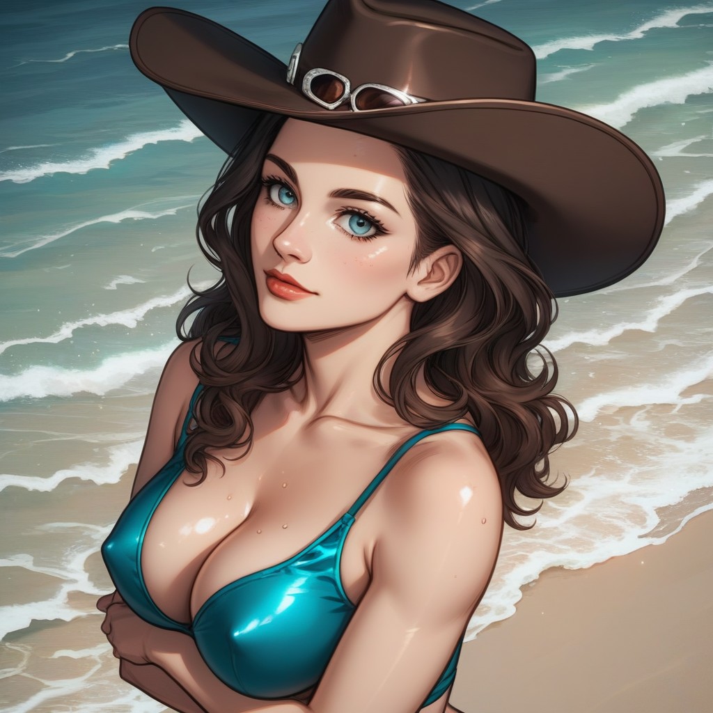 Puckered Mouth, Surf, Medium Natural Breasts Hentai IA