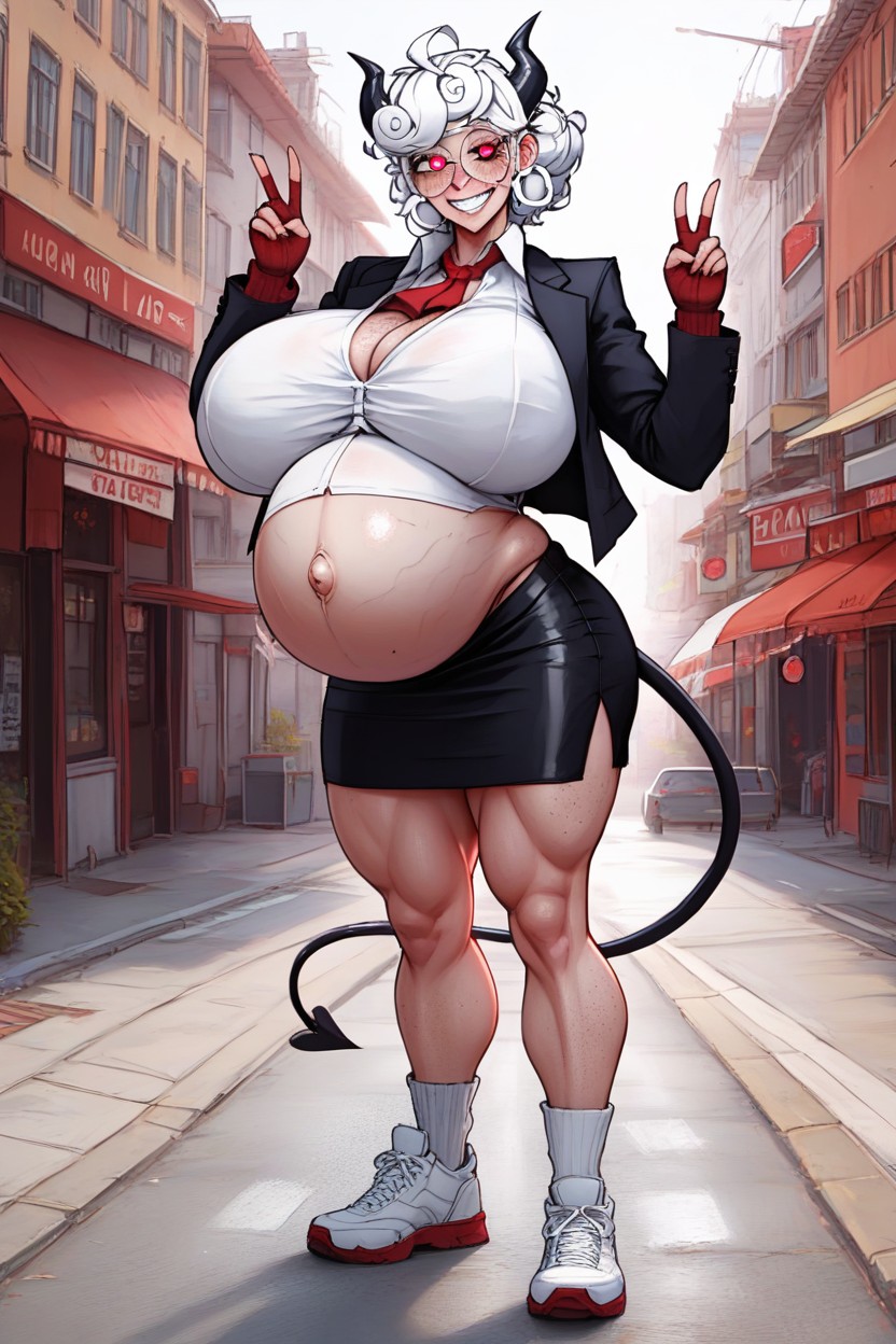 Model Standing, Happy, Black Jacket Hentai AI Porn