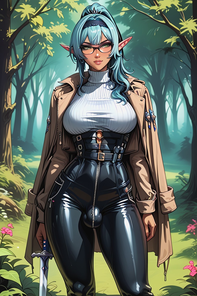 Mode, Unzipped Cropped Coat, Holster Porno IA transsexuelle