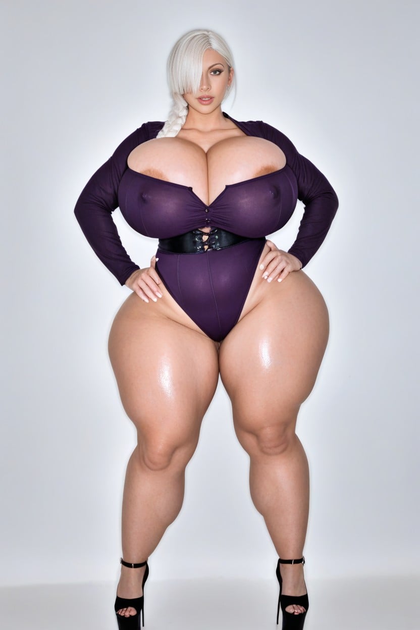 Front View, Thick Hips, Braid Covering Half The Face AI Porn