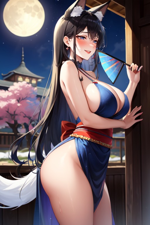 Concave Vagina, Holding Fan, Night Hentai AI Porn