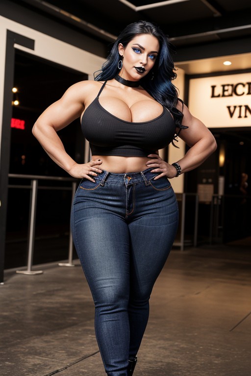 Spiked Wristband, Blue Hair, Wavy Long Hair AI Porn