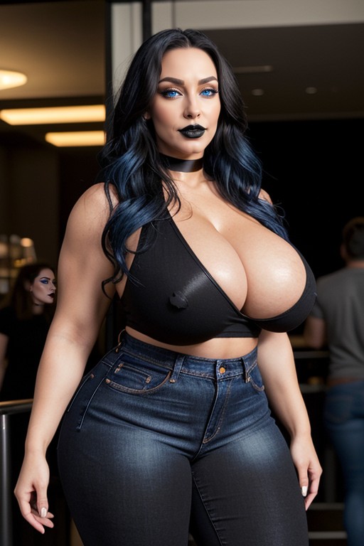 Oversized Colossal Gigantic Hyper Breasts, Standing, Black Choker AI Porn