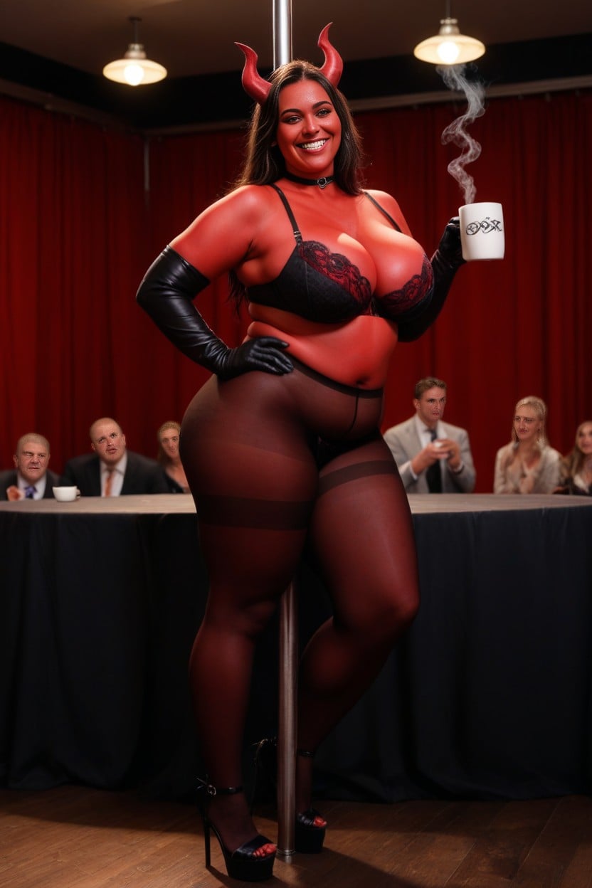 Extreme Realism, Strip Club, Red Devil Tail Coming Out Of Top Of Butt Cheeks BBW AI Porn