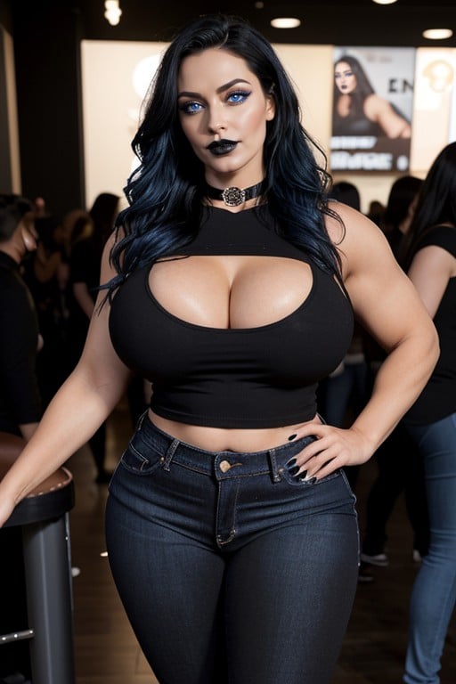 Black Choker, Seductive Expression, Oversized Colossal Gigantic Hyper Breasts AI Porn