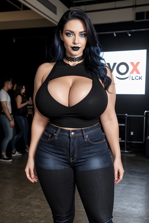 Eight Feet Tall, Obscenely Titantic Gargantuan Hyper Breasts, Black Choker AI Porn