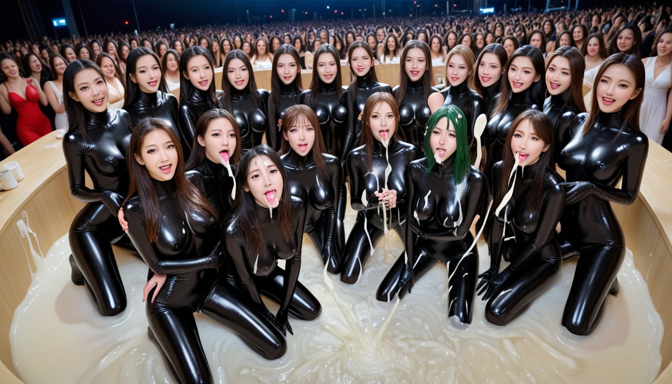 Wet Latex, Glowing Eyes, Twenty Women Asian AI Porn