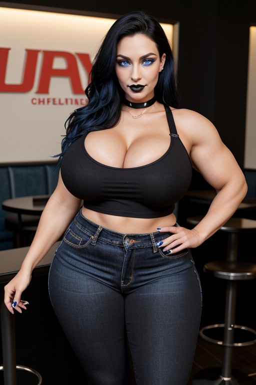 Seductive Expression, Oversized Colossal Gigantic Hyper Breasts, Steroid Hourglass Figure AI Porn