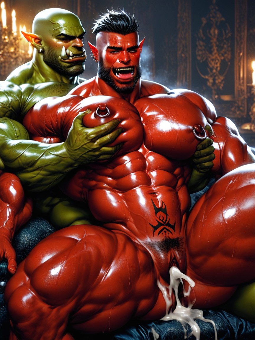 Hyper Muscular Bottom, Wide Shoulder, Semen In Pussy ゲイAIポルノ