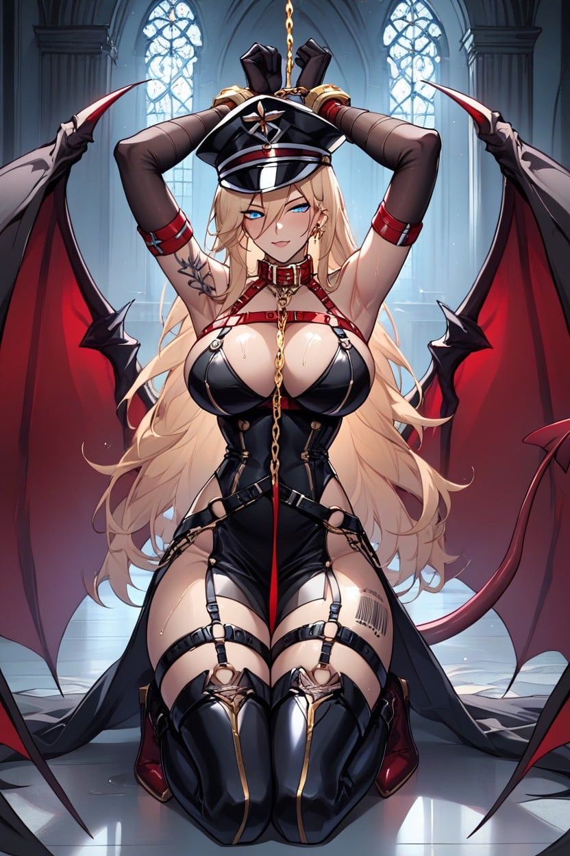 Barcode Tattoo, Succubus Mark, Blue Eyes And Long Blonde Hair Hentai AI Porn