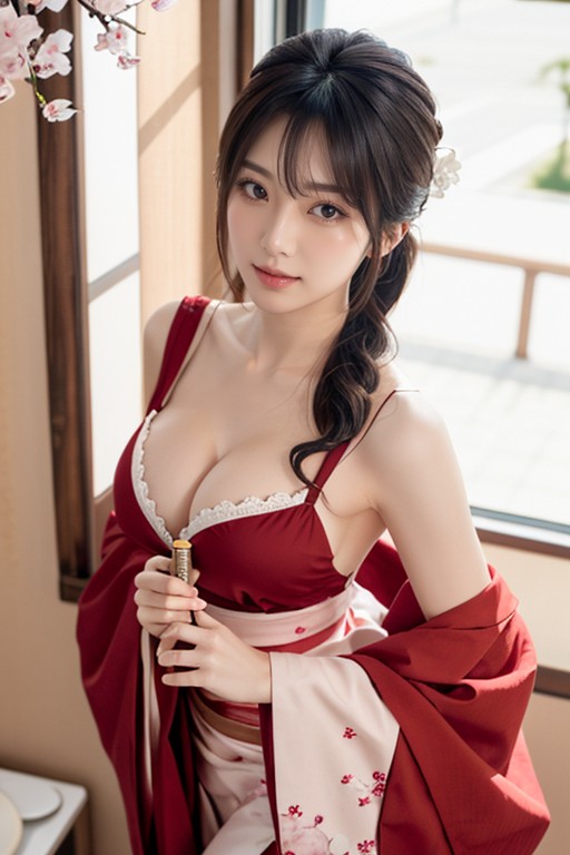 Smoking Pipe, Breast Press, From Front AI Porn