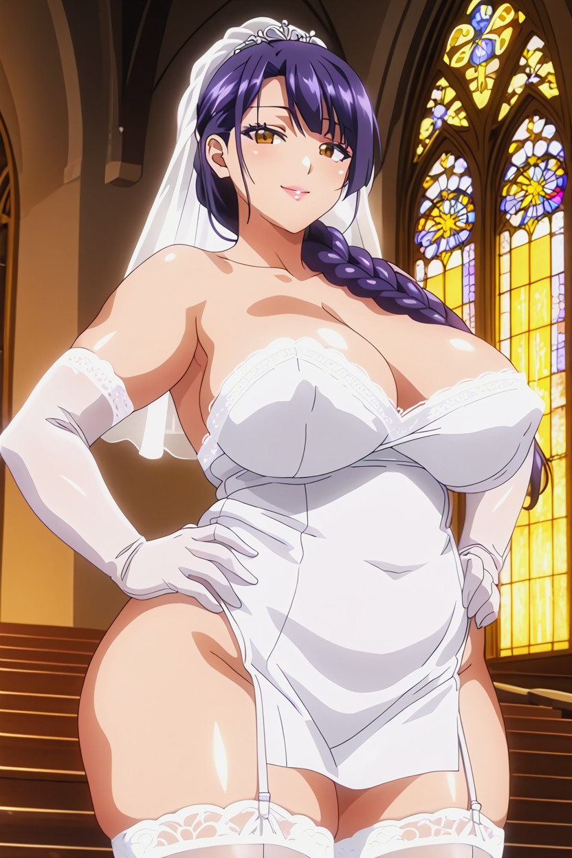 Purple Hair, Standing, Intricate Detail Hentai AI Porn